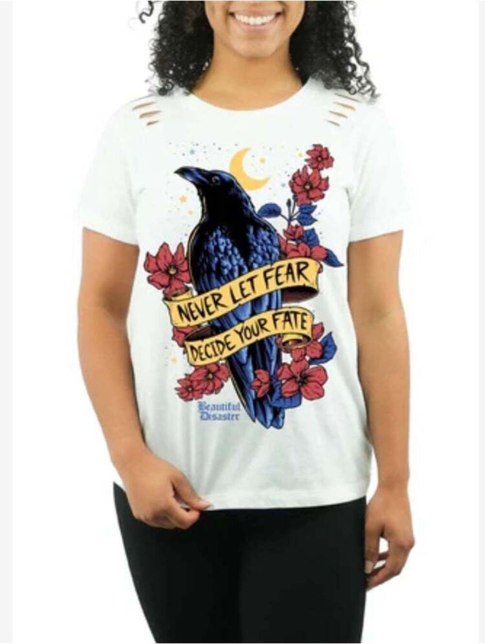 New - Beautiful Disaster - Raven Slashed Shoulder Tee - Size S